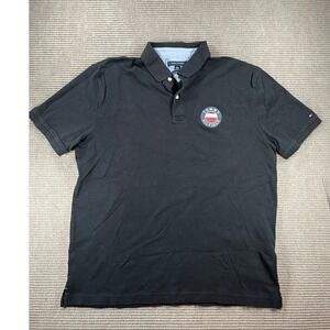 Tommy Hilfiger Mens Custom Fit Black Short Sleeve Logo Polo Shirt XL Cotton